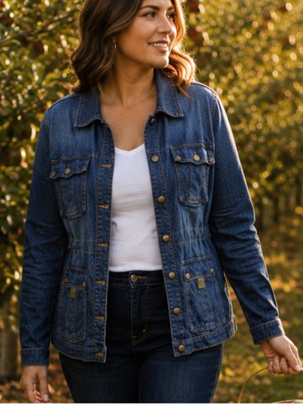 Love Nation NWT Denim Utility Jacket Drawstring Waist Blue XL Snap Closure